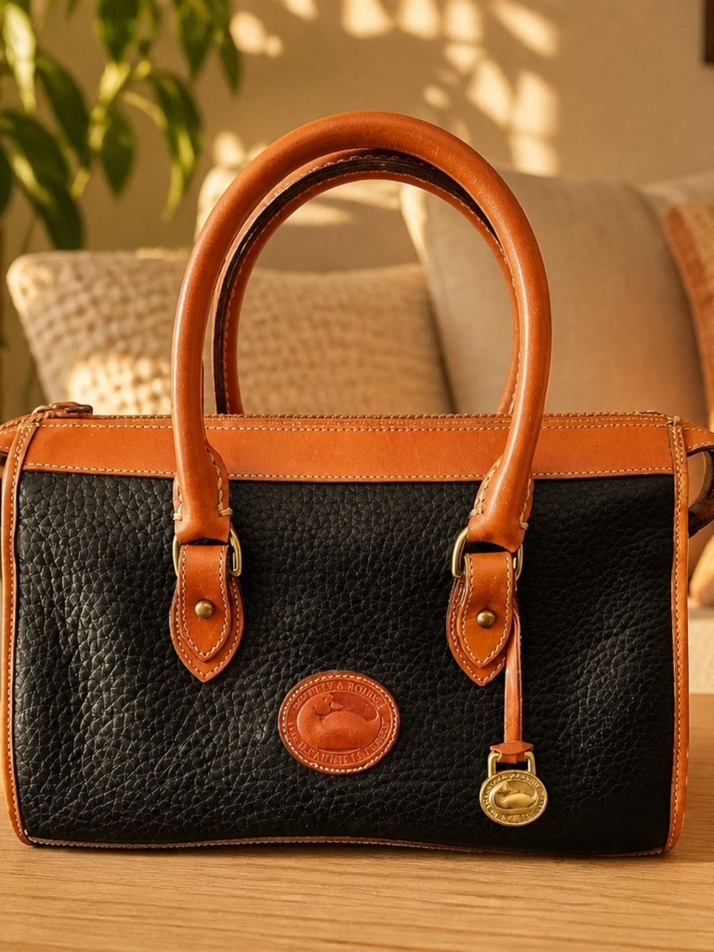 Dooney & Bourke classic vintage small satchel in navy blue pebbled leather